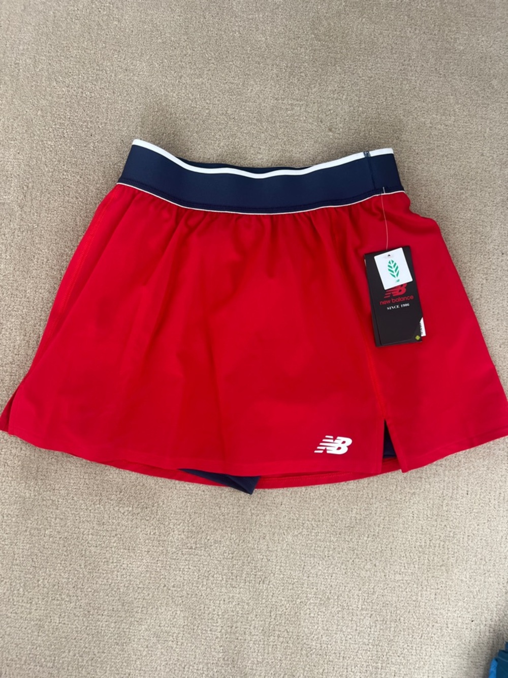 New Balance Red Tennis Skort with Navy Waistband